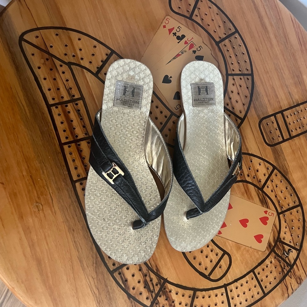 Halston Heritage sandal size 6. Black VG used condition